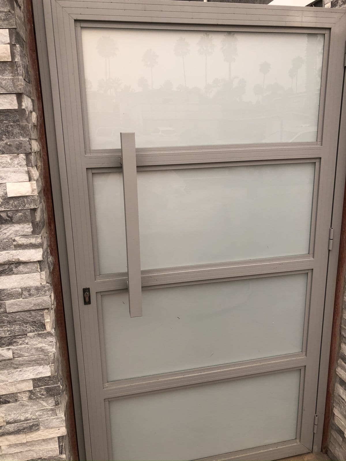 Frosted glass and aluminum pedestrian door