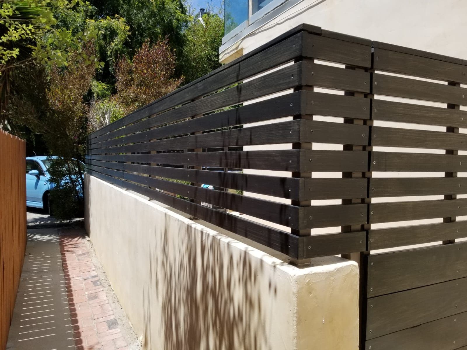 Modern slat fence installed in the San Fernando Valley
